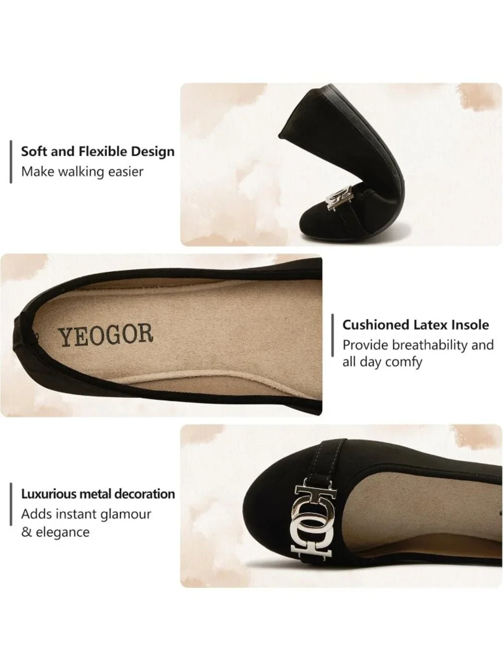 Women's Black Comfortable Slip on Round Toe Casual Ballet Flat Shoes for Walking